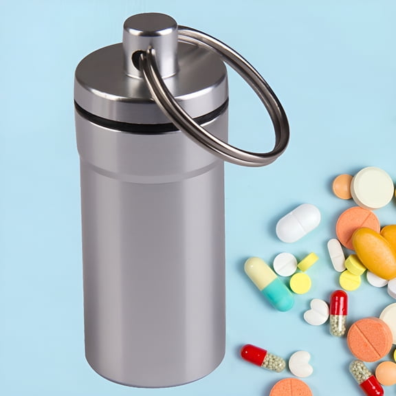 ACDANC 2026 New Mini Keychain Pill Box,Waterproof Pill Bottle Case Tablets Drug Holder Organizer Outdoor Medicine Pill Storage Container Key Ornaments (Silver)