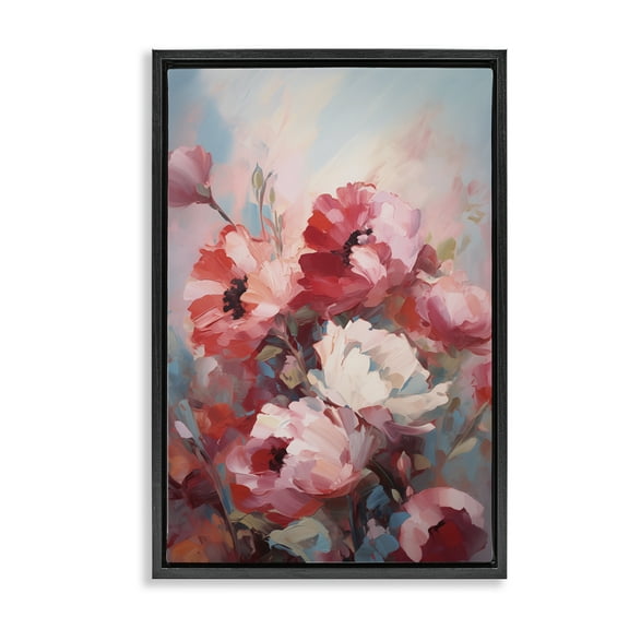 Stupell Industries Red & White Anemones Botanical & Floral Painting Black Floater Framed Art Print Wall Art, 17 x 25