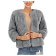 thumbnail image 2 of Tejiojio Jackets Women Plus Size Short Faux-Fur' Coat Warm Furry Jacket Long Sleeve Outerwear, 2 of 9