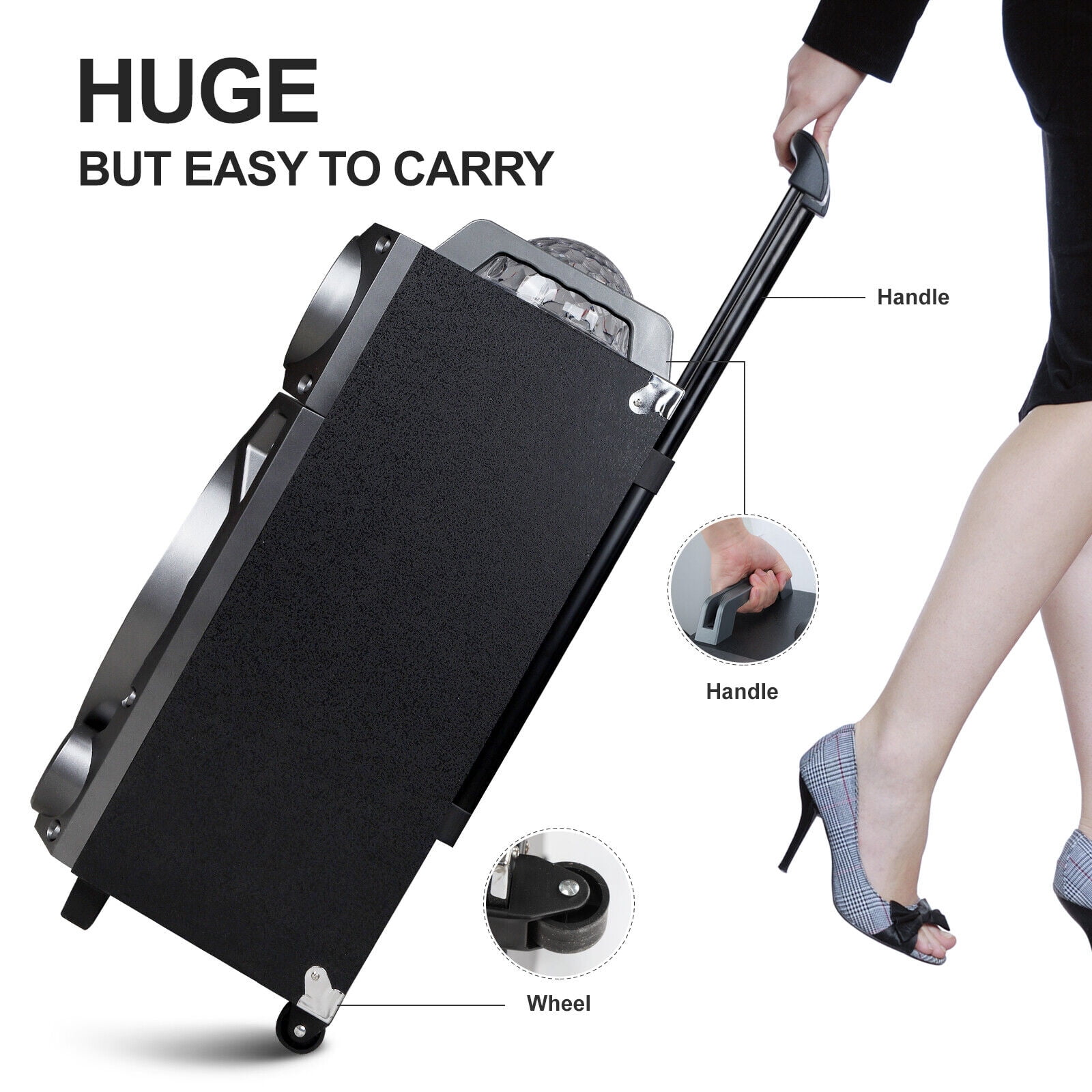 Lohoms Bluetooth Portable Speaker with Subwoofer & Tweeter, Black, 4579385