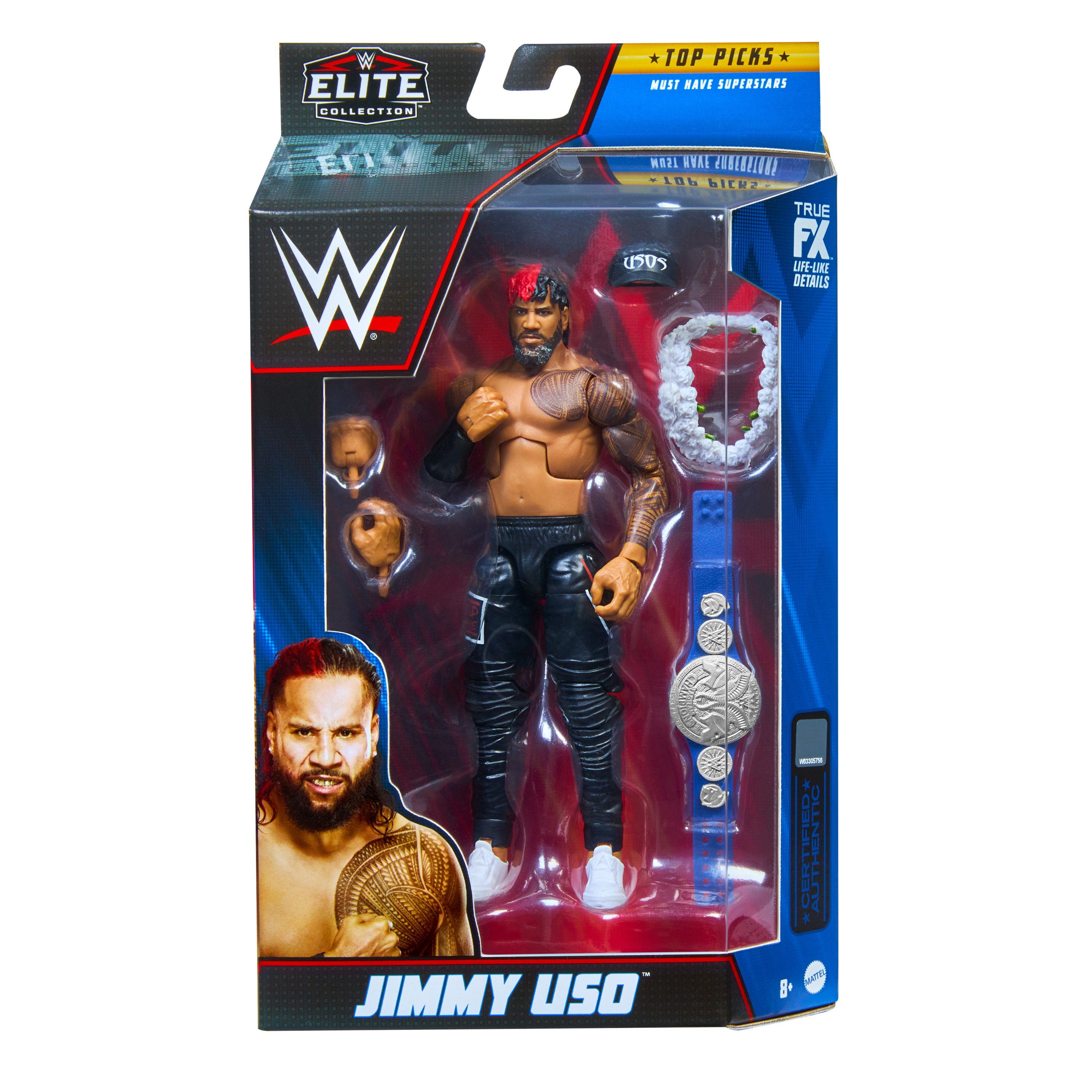 WWE Top Picks Elite Collection Jimmy Uso Action Figure & Accessories, Posable Collectible (6-in) - image 2 of 6