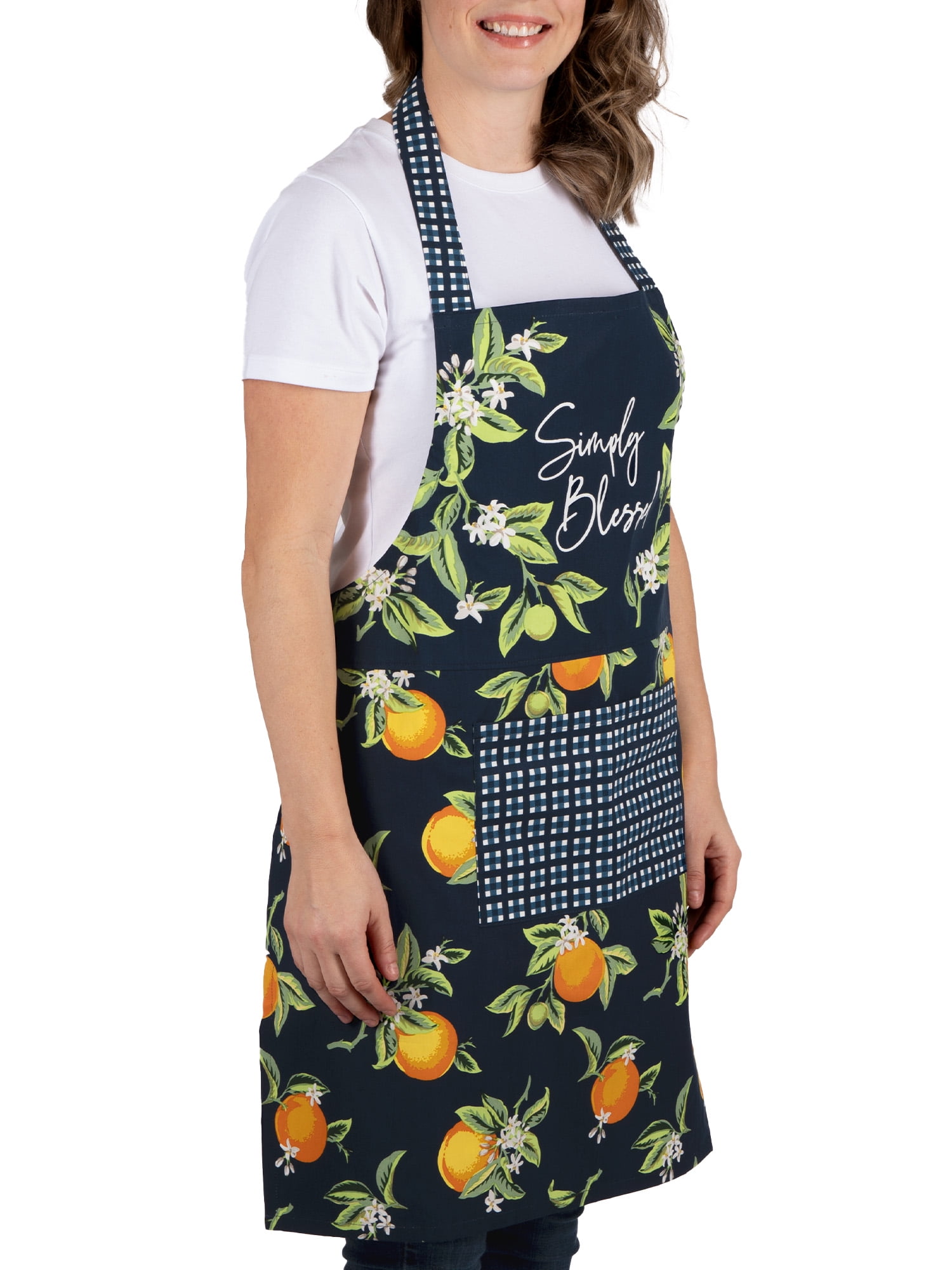 (4 pack) Mainstays Chef Kitchen Apron, 28" x 32" Lemon Cotton Bib Apron with Pockets for Cooking, Baking, Gardening in Navy