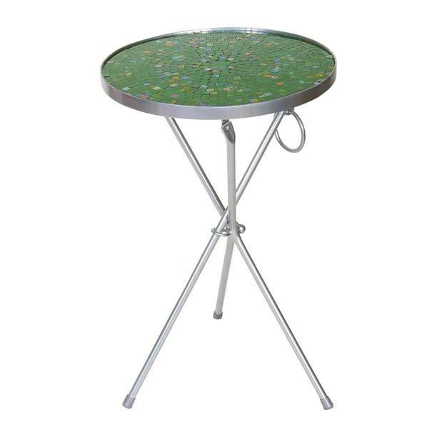 Art Artifact Round Mosaic Table, Small Round Glass Patio Side Table