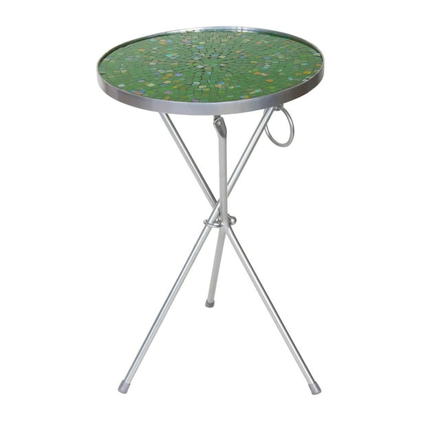 Art Artifact Round Mosaic Table Glass Tile Top Patio Folding Side Tables For Small Spaces Plant Stand End Indoor Outdoor 14 D Green Com Art Artifact Round Mosaic Table, Small Round Glass Patio Side Table