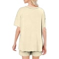 thumbnail image 6 of Gifts Dianli Everyday Loungewear Summer Pajamas Solid Color Short Sleeve Pajama Set Round Neck Top With Pants Lightweight Breathable Cotton Blend Elastic Waist Women's Home Sleepwear, 6 of 8
