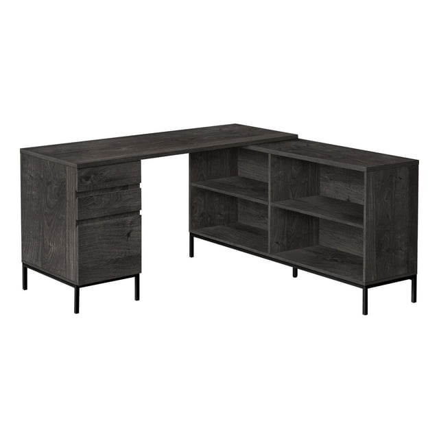 Monarch Specialties Bureau, Bureau À Domicile, Coin, Tiroirs De Rangement, 60"l, Forme De L, Travail, Ordinateur Portable, Métal, Stratifié, Gris, Noir, Contemporain, Moderne