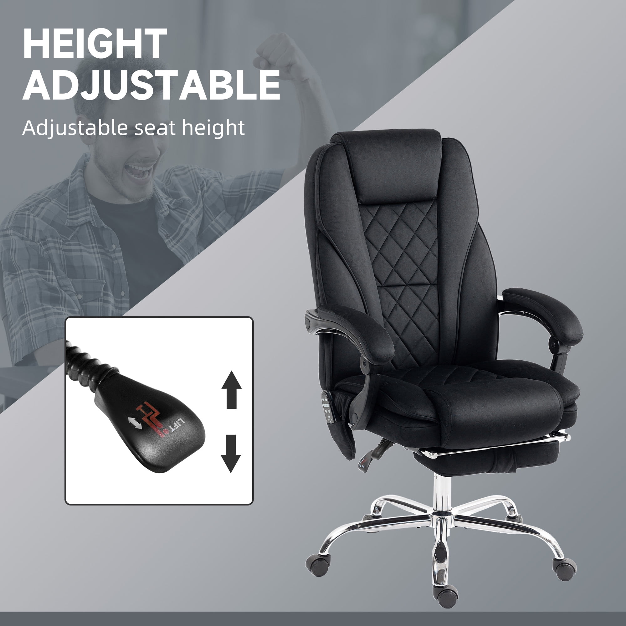 Vinsetto Executive Massage Office Chair, Heated Computer Desk Chair with Adjustable Height and Footrest, Black