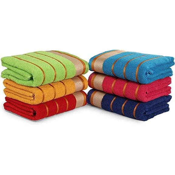 BolBom Premium 100% Cotton 6 Piece Bath Towels Set | Mixed Random Color Assorted Style | Size - 28" X 58" | Highly Absorbent Durable, Light Weight Bathroom Towels Perfect for Daily Use