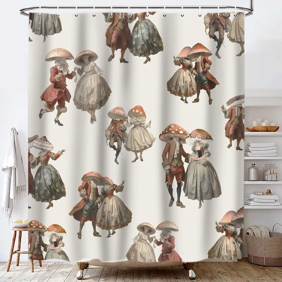 Funny Mushroom Shower Curtain, Vintage Mushroom Shower Curtain Set Whimsical Cute Cottagecore Bathroom Curtains Waterproof Fabric For Bathroom Decor With 12 Hooks 72X72Inch