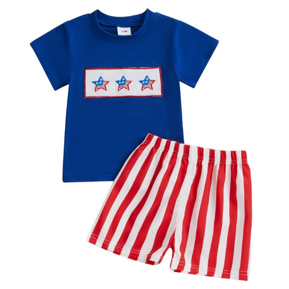 Staki Fourth of July Shirts for Kids Toddler Baby Boy 4th of July Outfits American Flag T-Shirt Tops Plaid Shorts Set Fourth of July Boys Clothes 6M 12M 18M,12-18 Months