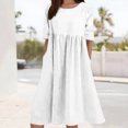 thumbnail image 2 of HXWCHs Robe Évasée pour Femme en Mélange de Lin, Robe Décontractée à Manches Courtes avec Poches Latérales, Blanc XXXXXL, 2 of 5
