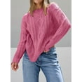 thumbnail image 3 of Women'S Oversized Cable Knit Crewneck Sweaters Pink XL, 3 of 4