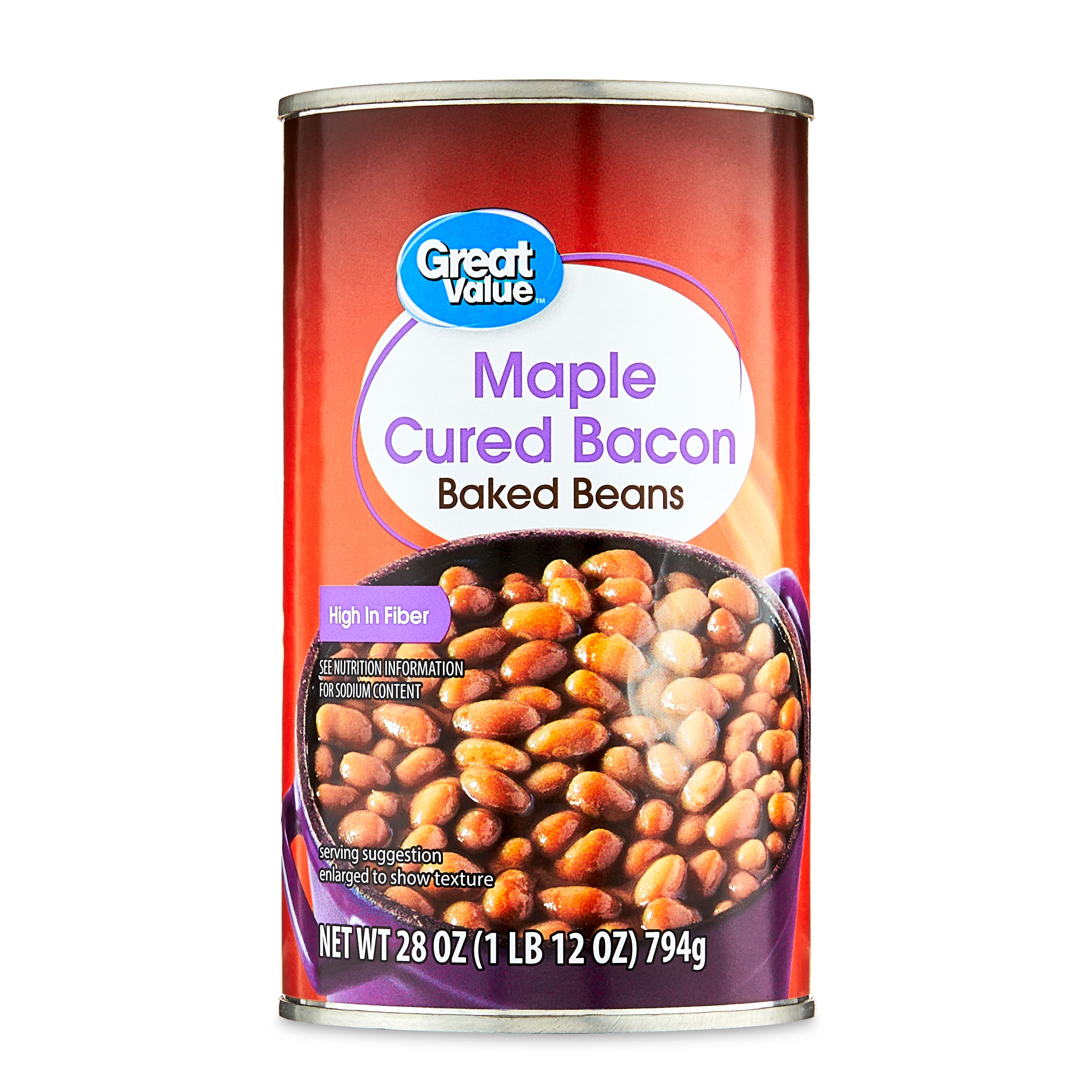 (12 pack) Great Value Maple Cured Bacon Baked Beans, 28 oz