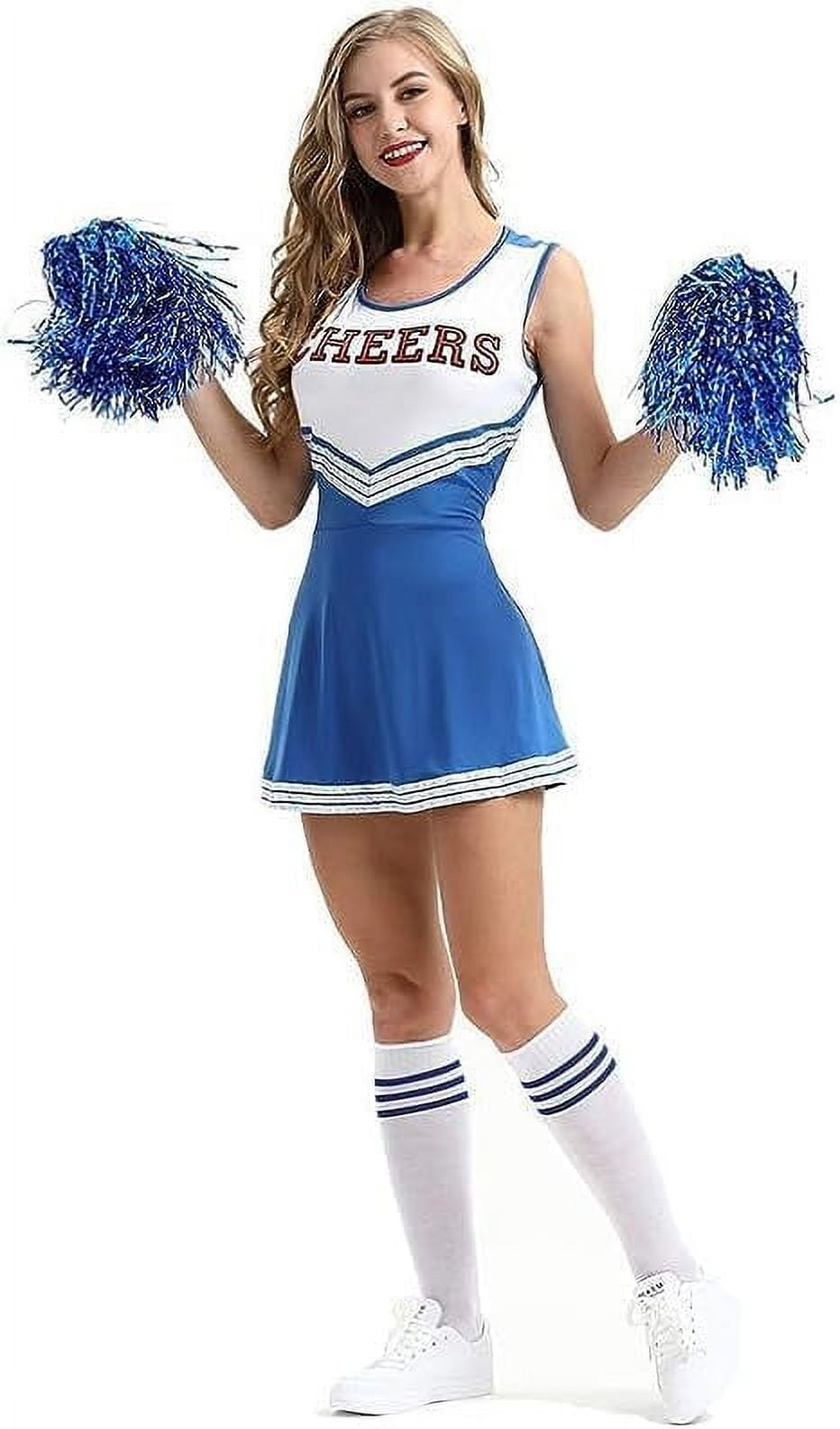 Zhangyh Pom Poms Cheerleading,Fluffy Cheerleader Pompoms with Baton Handle,Metallic Pom Poms Cheerleading for Adults Team Spirit Sports Game Dancing Party (Blue, 4 Pack)