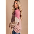 thumbnail image 4 of Women's Pink Color Block Long Sleeve Ribbed Loose Top, 4 of 5