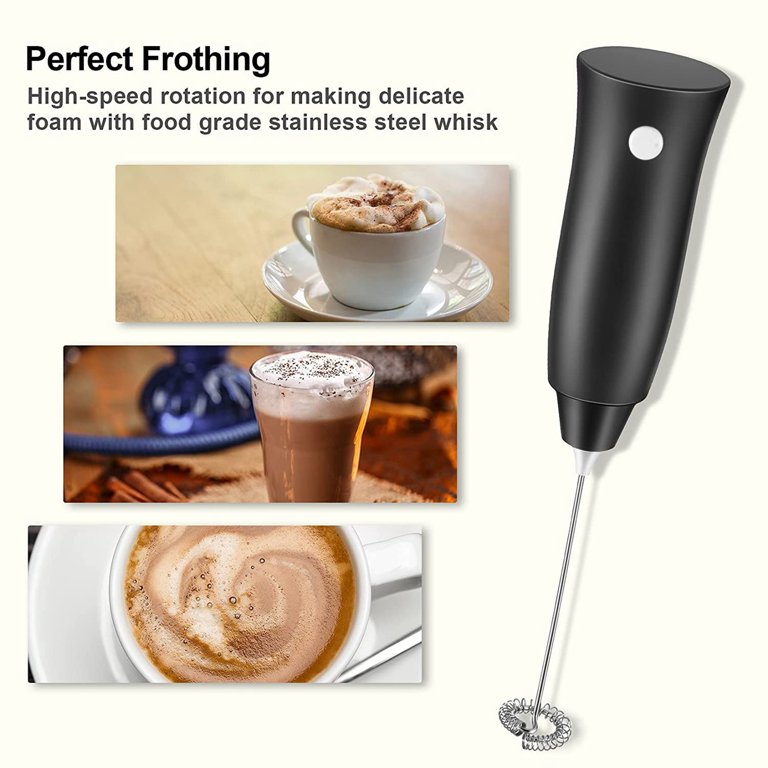 2PCS Battery Operated Handheld Milk Frother for Coffee, Latte, Cappuccino,  Hot Chocolate, Durable Mini Whisk with Stainless Steel Stand Included 