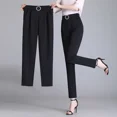 thumbnail image 2 of Pantalones rectos de cintura alta para mujer, con bolsillos, elásticos, de color liso, informales, para primavera y otoño, 2 of 5