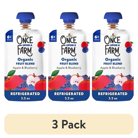 (3 pack) Once Upon a Farm Apple and Blueberry Organic Baby Food Pouch, 3.2oz