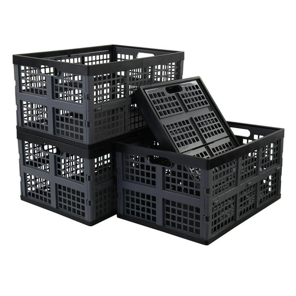 Rinboat 42 Liter Plastic Collapsible Storage Crates, 4 Pack
