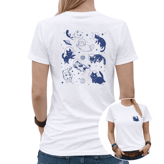 Retro Space Cat Galaxy Graphic Tees Women's Oversized Funny Cat Lover Shirt