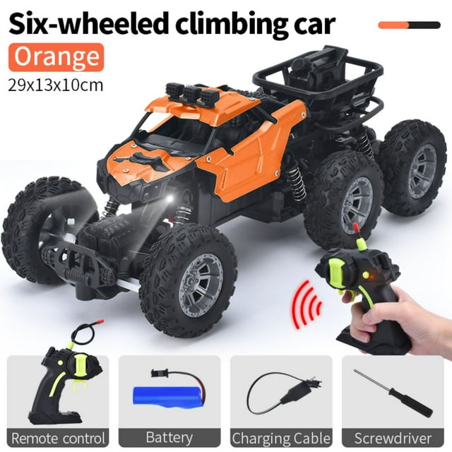 HUASHENG Six-wheel Alloy Climbing Off-road Vehicle, Four-wheel Drive Remote Control Car Children's Stone Climbing Car
