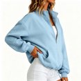 thumbnail image 6 of Women Half Zip Pullover Sweatshirt Sevevn Quarter Zip Stand Collar Relaxed Fit Fleece Fabric Kangaroo Pocket Drawstring Hem Long Sleeve For Casual Wear, 6 of 6