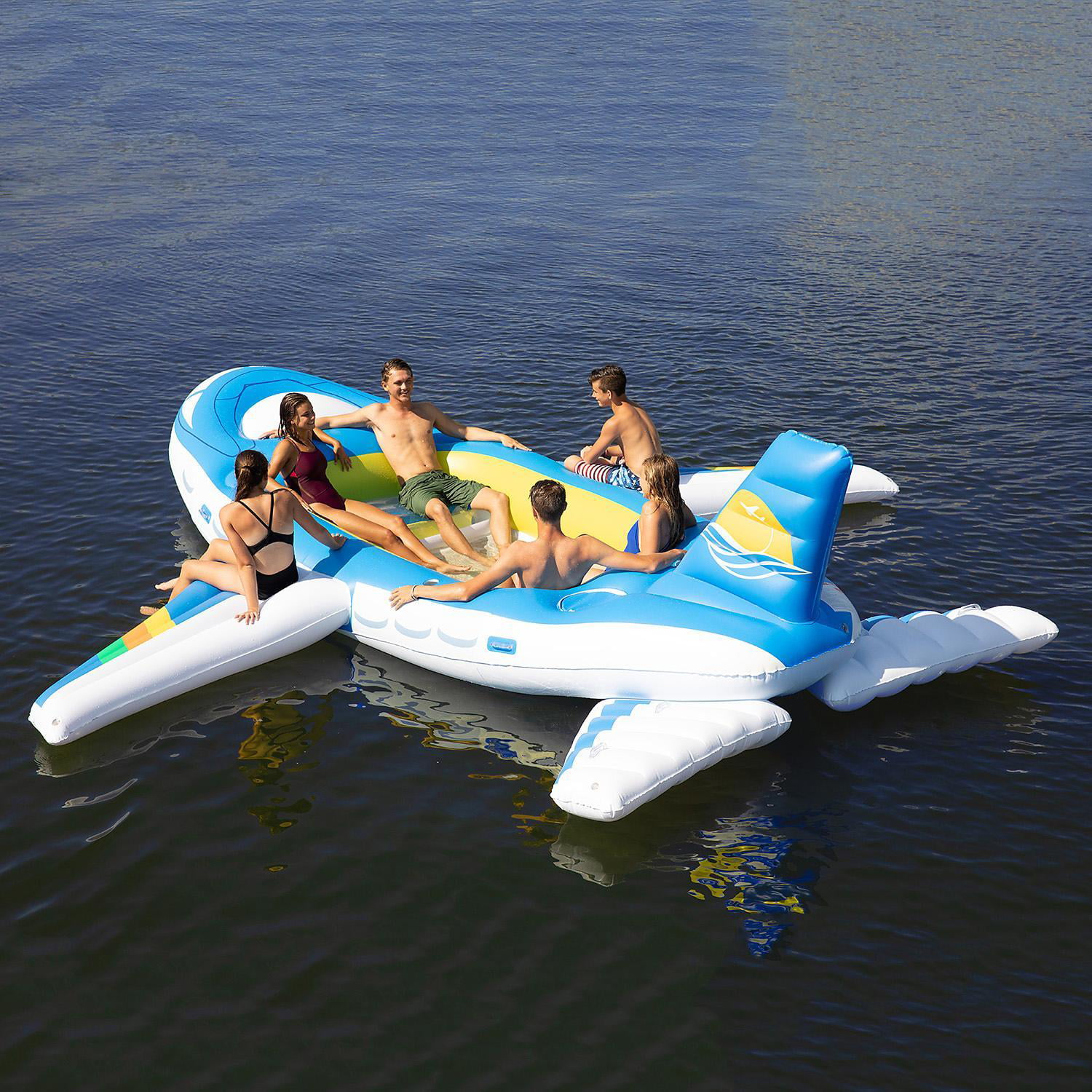Airplane Inflatable Ride 6-Person Built-In Cup Holders Coolers Boarding Platform 