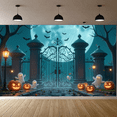 thumbnail image 2 of Halloween Theme Decorative Banner Spooky Atmosphere Jack o Lanterns Gate Design for Outdoor Decorating Holiday Party Night, 2 of 5