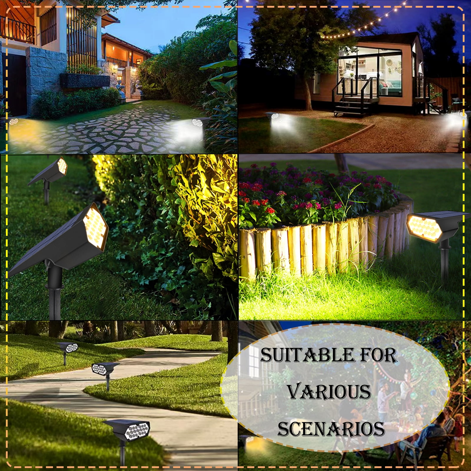 Solar Spot Light Outdoor , 19 Highlight LED Solar Landscape Spotlight, IP65 Waterproof Solar Spot Lights Outdoor for Garden Yard Driveway Walkway and Christmas Decoration (2 Pcak)