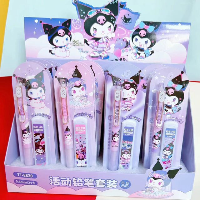 Lápices de dibujos animados Sanrio, lapicero mecánico de 0,5mm, 24 piezas, serie Melody Black Beauty, Hellokitty, papelería para bocetos y escritura