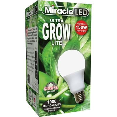 Miracle LED Commercial Hydroponic Ultra Grow Lite - Replaces up to 150W - Daylight White Full Spectrum LED Indoor Plant Growing Light Bulb For DIY