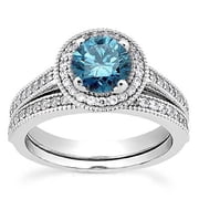 Pompeii 3/4ct Treated Blue Diamond Engagement Ring Wedding Band Set 14K White Gold