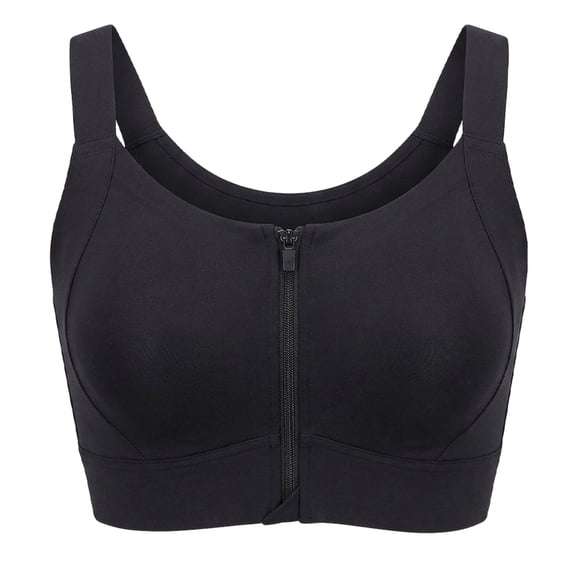 Aivtalk Front Zipper Sports Bras for Women Wireless Post Surgery Support Bra Padded Full Coverage Seamless Bra for Daily Wear Workout Yoga L Black
