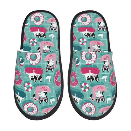 Balery Swimming Bulldog Slient Indoor Furry Fleece Comfort House Shoes Soft Non-Slip Home Shoes Cotton slippers House Slippers-- Medium