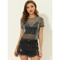 thumbnail image 3 of INSPIRE CHIC Mujer Sexy Chaleco Camiseta de Manga Corta CamiINSPIRE CHICransparente Chaleco Camisa de Malla brillante Negro L, 3 of 5