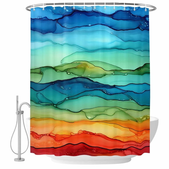 Shower Curtain Bathroom Set Colorful Marble Rainbow Wave Waterproof Fabric Shower Curtains with Grommets&Hooks, Abstract Geometric Modern Art Privacy Bath Curtain for Bathtub 36x72in