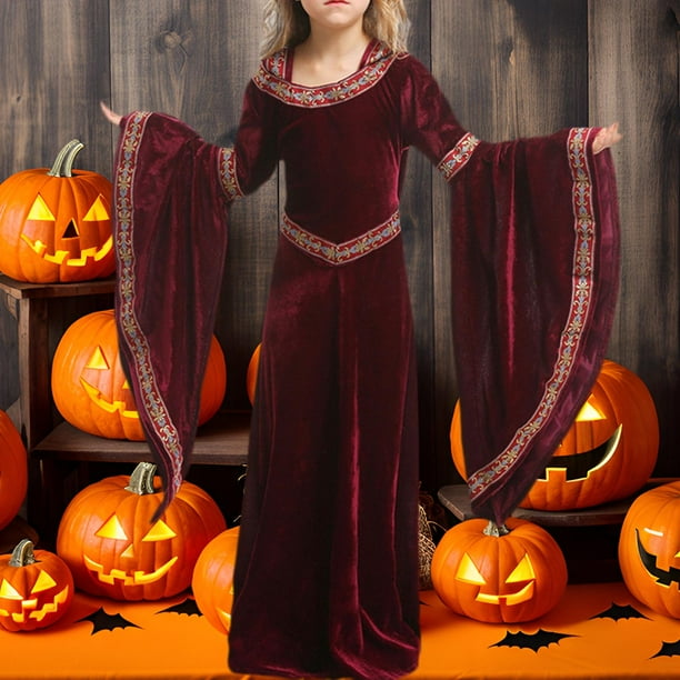 Vestido Medieval de Halloween para Niñas, Capa con Capucha de , Disfraz , Medieval, Disfraces Medievales para Niños, Halloween con Largo 140cm a 150cm