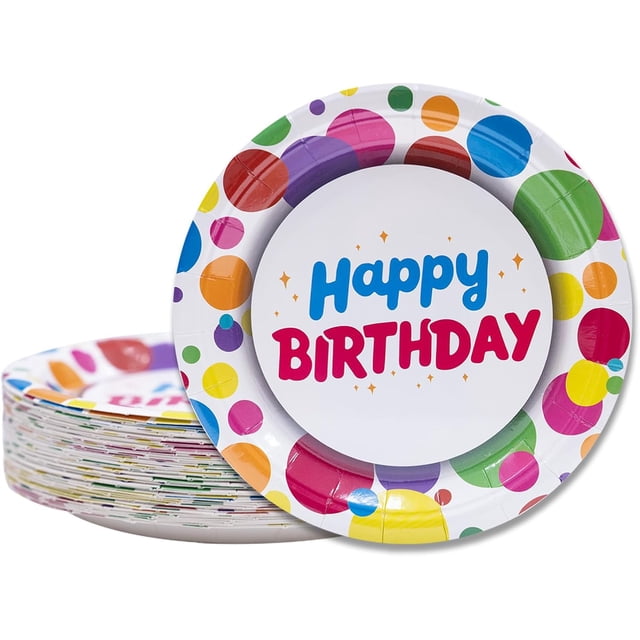 NUMONE 50 Pcs 7 inch Paper Dessert Plates (Birthday Dots)