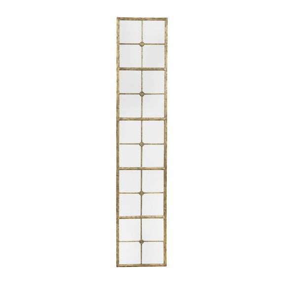 Creative Co-Op Distressed Rectangle Metal Framed Windowpane Wall Mirror, Gold