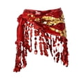thumbnail image 2 of Pañuelo de cadera para danza del vientre, disfraz con lentejuelas y falda con borlas para fiesta en club, mujeres y niñas Rojo, 2 of 8
