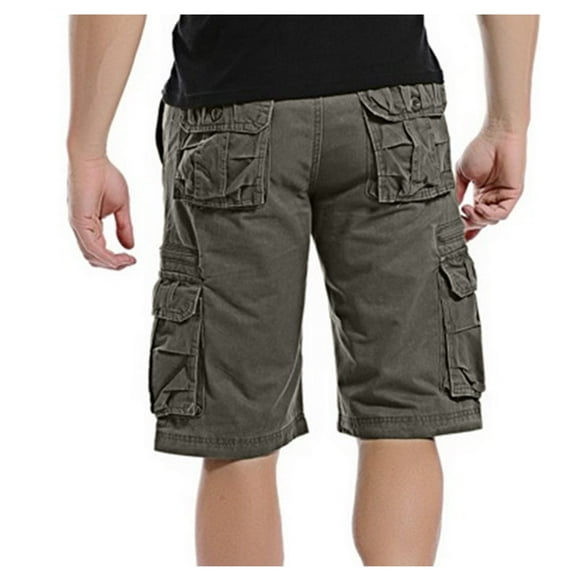 MIUOWANP Men's Cargo Shorts Solid Color Elastic Waistband Casual Cotton Shorts Big & Tall Loose Fit Work Shorts Size 30(US Size 6)Green