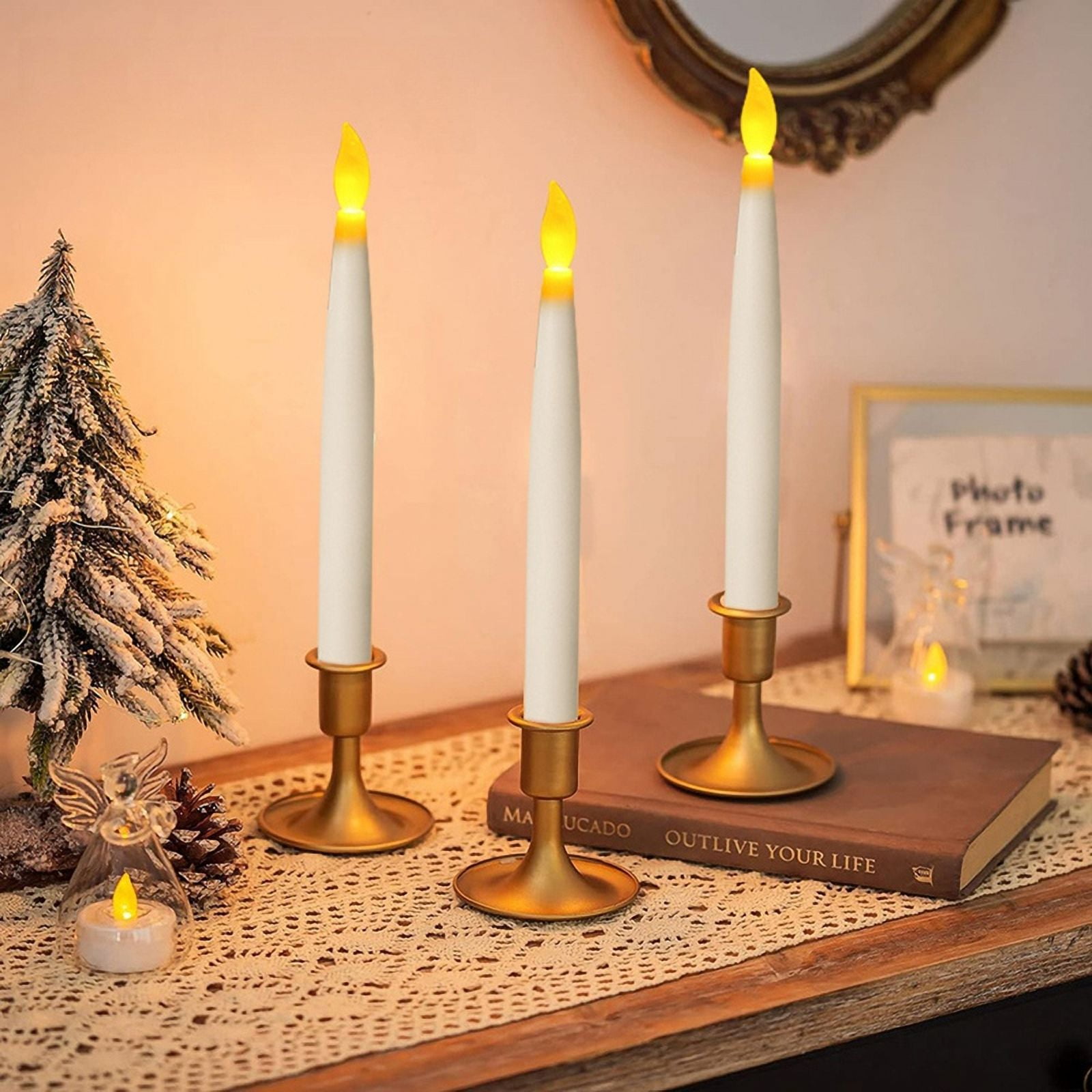 Hanging Floating Flameless Candles with Wand Flameless Taper Candles LED Candles Warm Light Christmas Candles Black A