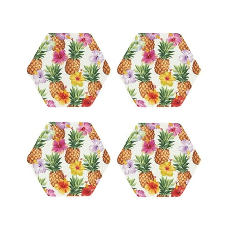 

Tideii Hawaiian Pineappl for Leather Coasters 4 Pieces Anti-fouling and Anti-scalding Decorative Coasters Suitable for Restaurants Kitchens Coffee Shops-Hexagon