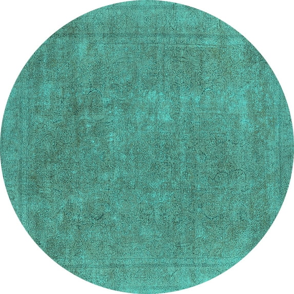 Ahgly Company Machine Washable Indoor Round Oriental Turquoise Blue Industrial Area Rugs, 3' Round
