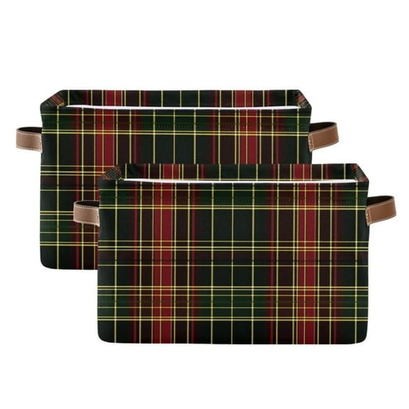 Red and Green Tartan Plaid Foldable Storage Basket,Canvas Fabric Foldable Storage Bins with Handles Open Home Storage Bins Boxes for Toy Book Shelf Closet Baskets