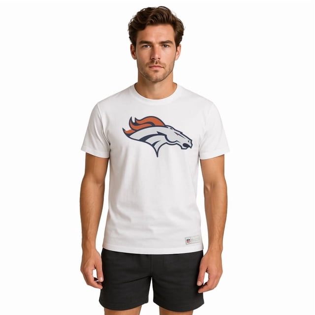 NFL Playera Aficionado Básica Denver Broncos Blanco para Hombre, Talla Chica
