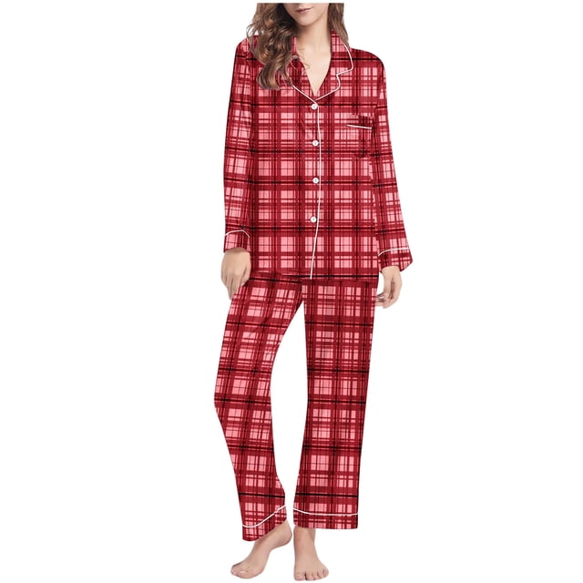 Wancir Ensemble de Pyjamas de Noël 2 Pcs pour Femmes, Chemises à Manches Longues avec Nœud Mignon, Pantalons, Ensembles de Pjs Graphiques, Confitures de Noël