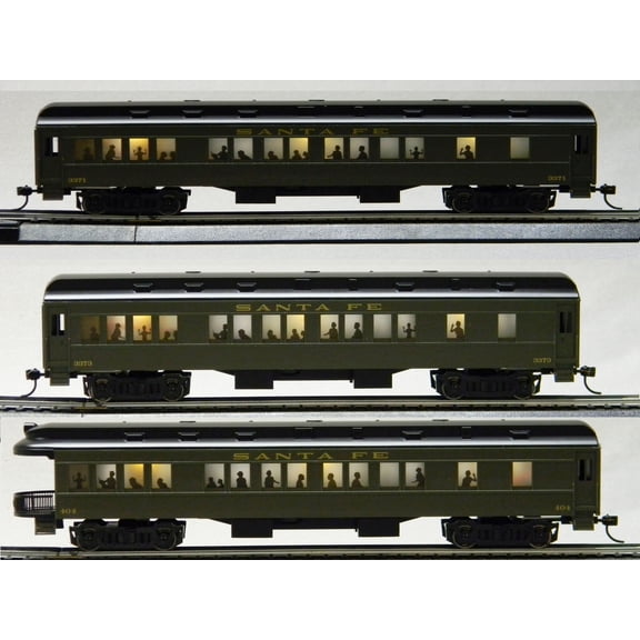 LIONEL HO SCALE SANTA FE EL CAJON LIGHTED PASSENGER CAR 3 PACK 871811040-3PACK