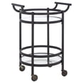 thumbnail image 6 of SAFAVIEH Sienna 2 Tier Modern Glam Round Bar Cart with Casters, Matte Black /Black Nickel Trim Handle/Tempered Glass (23.8 in. W x 19.9 in. D x 34 in. H), 6 of 11