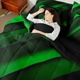 thumbnail image 4 of Feelyou Green Striped Geometric Twin Bedding Sets 7-Piece, Futuristic Abstract Bedding Comforter Set, Teen Child Kid Adult Reversible Sheet Sets, Lightweight Room Decor, 4 of 7